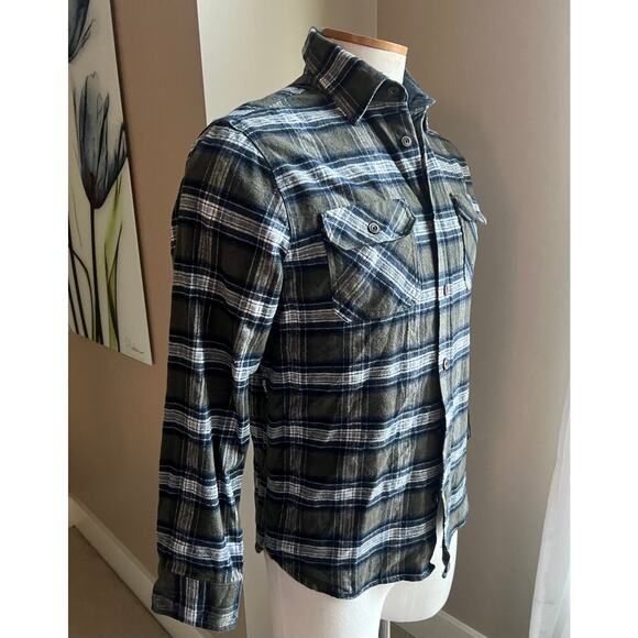 Jach's olive, blue flannel buttondown shirt size M - Picture 2 of 5